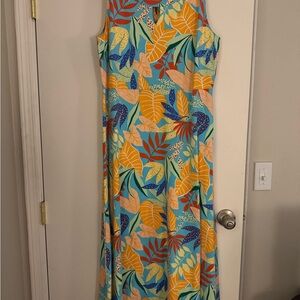 Talbots Gold and Blue Sleeveless Maxi Sundress